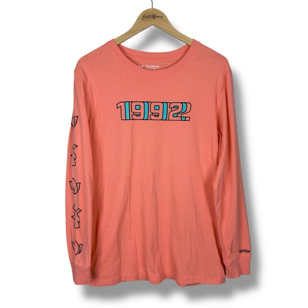 Dutch Bros 1992 Long Sleeve Tee Peach / Coral L Retro Unisex Shirt Merch Broista - Picture 8 of 9
